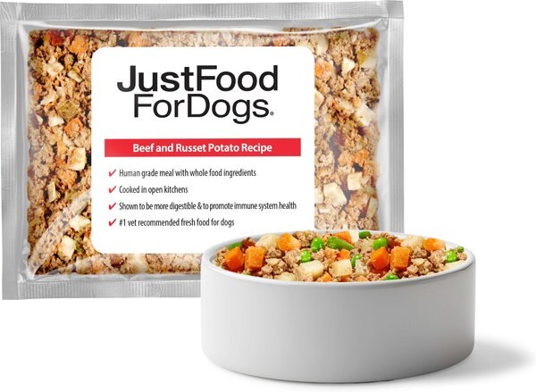 Chewy JustFoodForDogs Beef & Russet Potato Recipe Frozen Human-Grade Fresh Dog Food 5.5-oz pouch case of 18