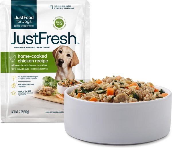 Chewy JustFoodForDogs JustFresh Human Grade Home-Cooked Chicken Recipe Fresh Dog Food 12-oz Pouch