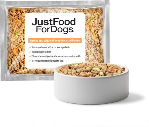 Chewy JustFoodForDogs Turkey & Whole Wheat Macaroni Recipe Frozen Human-Grade Fresh Dog Food 18-oz pouch case of 14