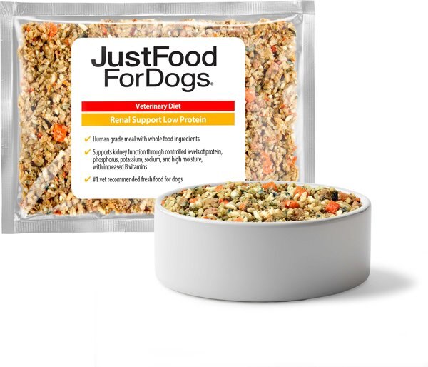Chewy JustFoodForDogs Veterinary Diet Renal Support Low Protein Frozen Human-Grade Fresh Dog Food 18-oz pouch case of 21