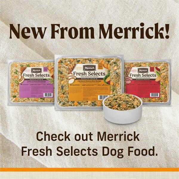Chewy Merrick Fresh Selects Frozen Chicken & Brown Rice Dog Food 18-oz Pouch 21 Count