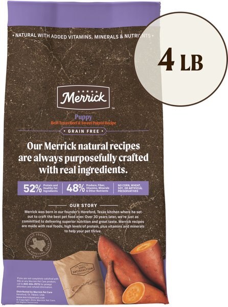 Chewy Merrick Grain-Free Dry Puppy Food Real Beef & Sweet Potato Recipe 4-lb Bag