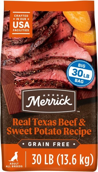 Chewy Merrick Real Texas Beef + Sweet Potato Recipe Grain-Free Chicken-Free Adult Dry Dog Food 30-lb Bag