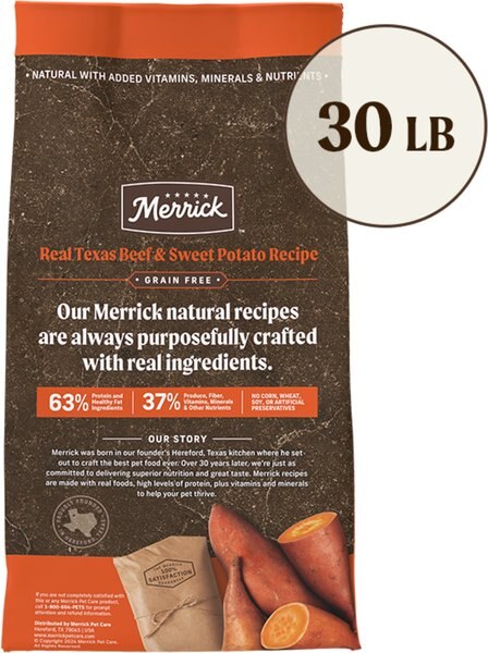Chewy Merrick Real Texas Beef + Sweet Potato Recipe Grain-Free Chicken-Free Adult Dry Dog Food 30-lb Bag