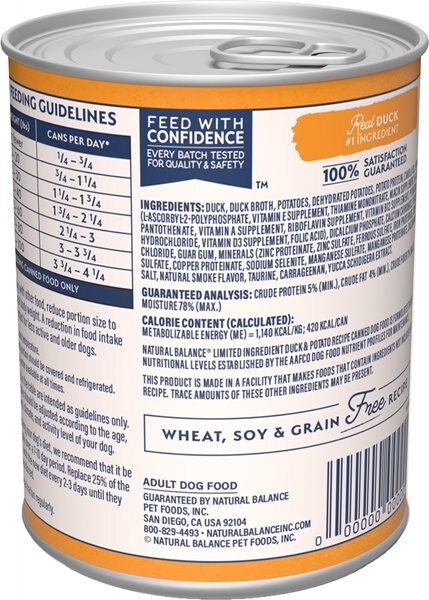 Chewy Natural Balance L.I.D. Limited Ingredient Diets Duck & Potato Formula Grain-Free Canned Dog Food 13.2-oz Case Of 24