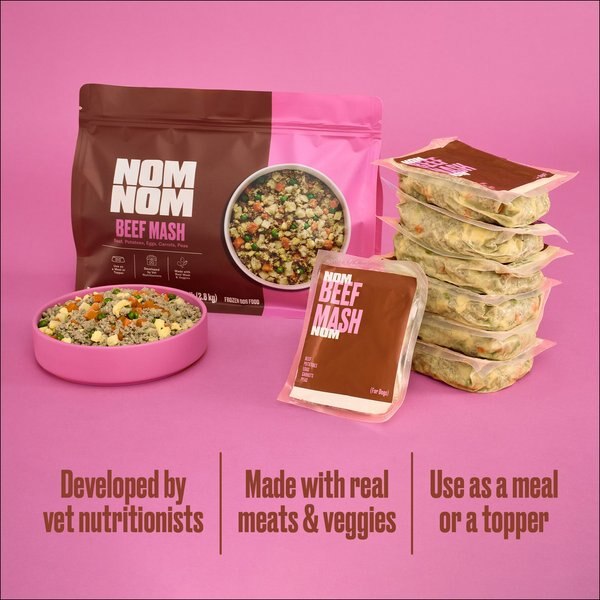 Chewy Nom Nom Freshly-Made Frozen Grain-Free Beef Mash Dog Food 14-oz Pouch Case Of 14
