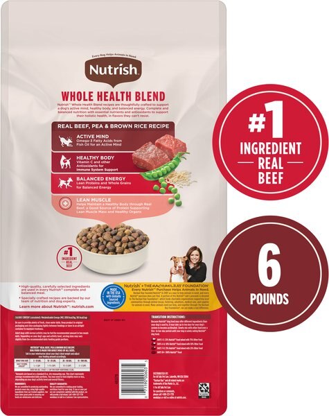 Chewy Nutrish Whole Health Blend Real Beef Pea & Brown Rice Recipe Dry Dog Food 6-lb Bag