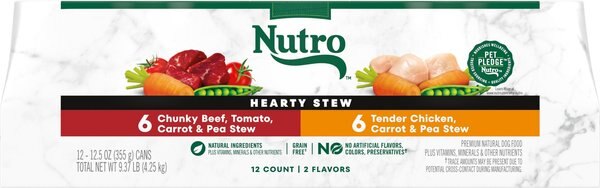 Chewy Nutro Hearty Stew Variety Pack Chunky Beef Tomato Carrot & Pea Stew & Tender Chicken Adult Wet Dog Food 12.5-oz Can Case Of 12