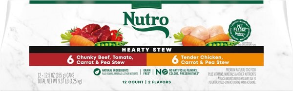 Chewy Nutro Hearty Stew Variety Pack Chunky Beef Tomato Carrot & Pea Stew & Tender Chicken Adult Wet Dog Food 12.5-oz can case of 12