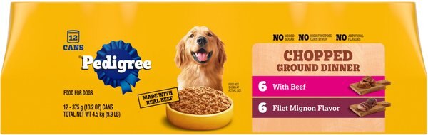 Chewy Pedigree Chopped Ground Dinner Filet Mignon Flavor & Beef Adult Canned Wet Dog Food Variety Pack 13.2-oz Case Of 12