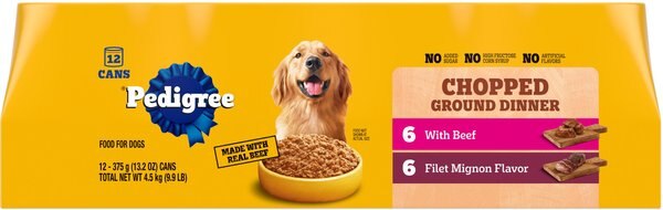 Chewy Pedigree Chopped Ground Dinner Filet Mignon Flavor & Beef Adult Canned Wet Dog Food Variety Pack 13.2-oz case of 12