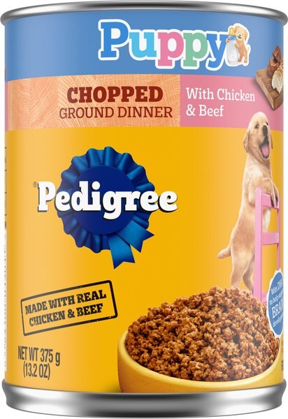 Chewy Pedigree Chopped Ground Dinner With Chicken & Beef Puppy Canned Wet Dog Food 13.2-oz Case Of 24
