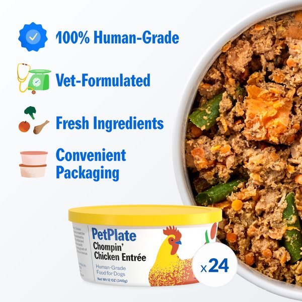 Chewy PetPlate Human Grade Chompin Chicken Entree Fresh Dog Food 12-oz Cup Case Of 24