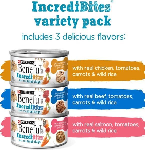 Chewy Purina Beneful IncrediBites Adult Variety Pack Chicken Beef & Salmon Small Breed Wet Dog Food 3-oz Case Of 12