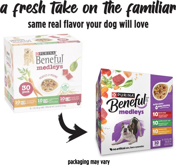 Chewy Purina Beneful Medleys Tuscan Romana & Mediterranean Style Variety Pack In Gravy Wet Dog Food 3-oz Can Case Of 30