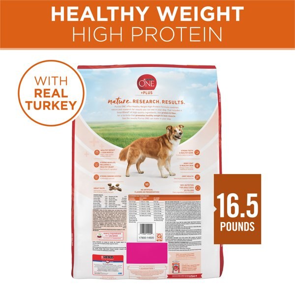 Chewy Purina ONE +Plus Adult High-Protein Healthy Weight Formula Turkey Formula Dry Dog Food 16.5-lb Bag