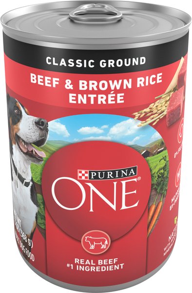 Chewy Purina ONE SmartBlend Classic Ground Beef & Brown Rice Entree Adult Canned Dog Food 13-oz Can Case Of 12