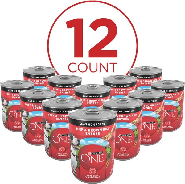 Chewy Purina ONE SmartBlend Classic Ground Beef & Brown Rice Entree Adult Canned Dog Food 13-oz Can Case Of 12