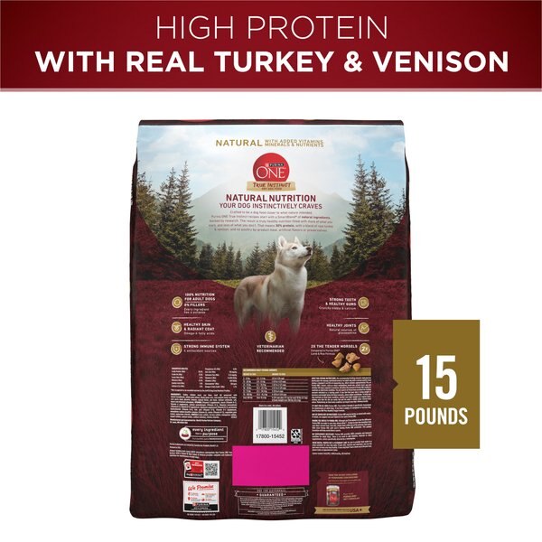 Chewy Purina ONE True Instinct Natural High Protein With Real Turkey & Venison Dry Dog Food 15-lb Bag
