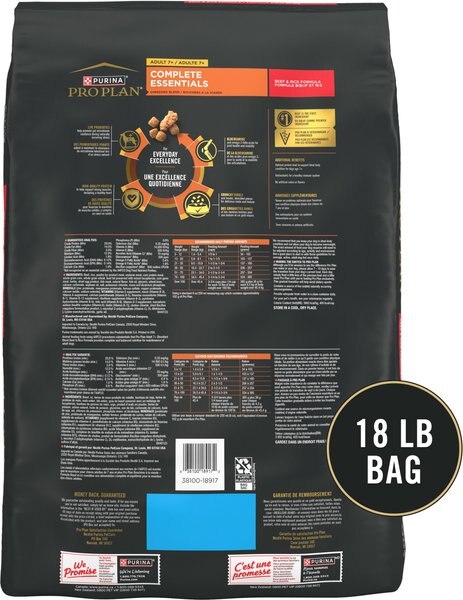 Chewy Purina Pro Plan 7+ Complete Essentials Shredded Blend Beef & Rice Formula High Protein Dog Food 18-lb Bag