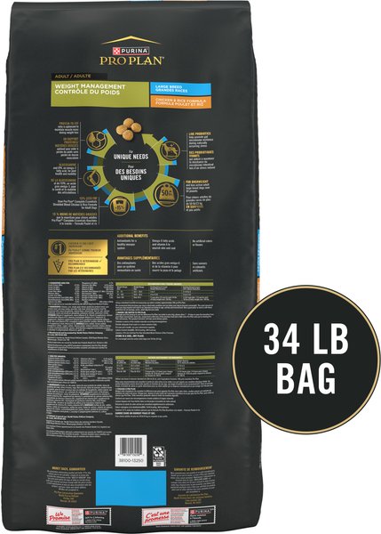 Chewy Purina Pro Plan Adult Large Breed Weight Management Chicken & Rice Formula Dry Dog Food 34-lb Bag