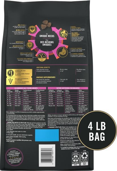 Chewy Purina Pro Plan Adult Sensitive Skin & Stomach Salmon & Rice Formula Dry Dog Food 4-lb Bag
