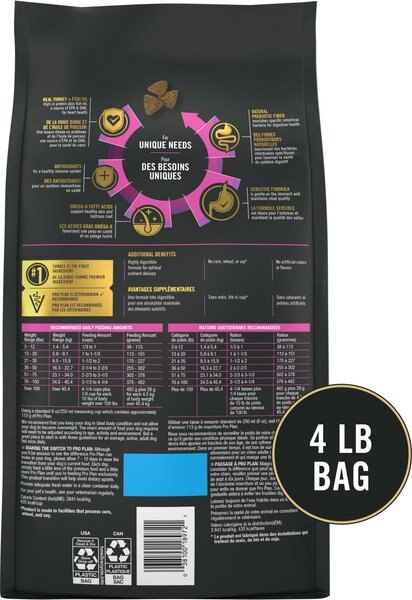 Chewy Purina Pro Plan Sensitive Skin & Stomach Adult With Probiotics Turkey & Oat Meal Formula High Protein Dry Dog Food 4-lb Bag