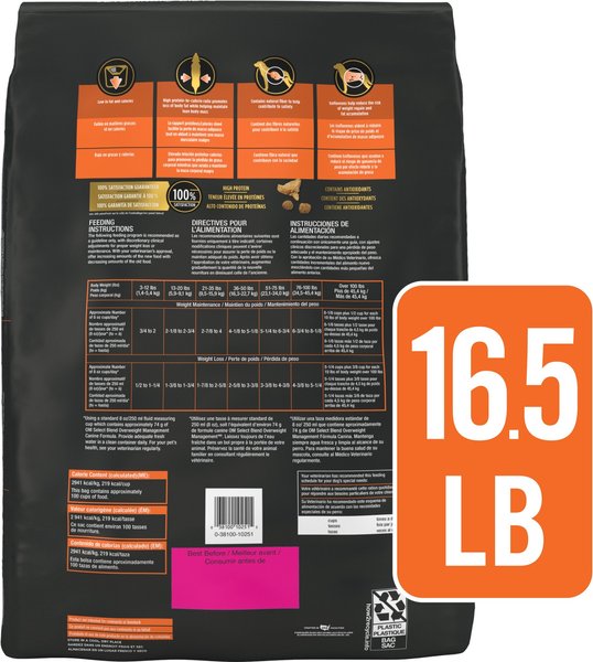 Chewy Purina Pro Plan Veterinary Diets OM Overweight Management Select Blend Chicken Flavor Dry Dog Food 16.5-lb Bag