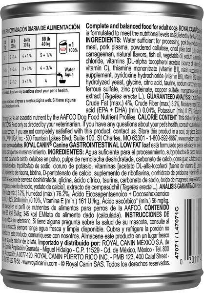 Chewy Royal Canin Veterinary Diet Adult Gastrointestinal Low Fat Loaf Canned Dog Food 13.5-oz Can Case Of 12
