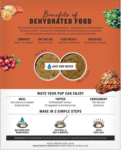 Chewy The Honest Kitchen Wholemade Grain-Free Beef Dehydrated Dog Food 10-lb Box