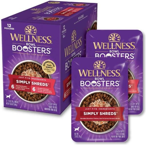 Chewy Wellness Bowl Boosters Simply Shreds Variety Pack Dog Food Topping 2.8-oz pouch 12 count
