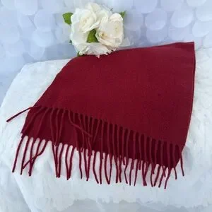 100% Cashmere Elegant Burgundy Red fringed Scarf Jos. A Banks new