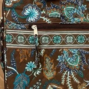 100% Cotton Large Quilted Briefcase Computer Bag Paisley Teal Brown CLEAN