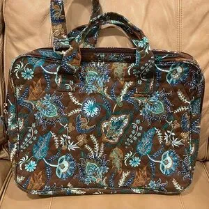 100% Cotton Large Quilted Briefcase Computer Bag Paisley Teal Brown CLEAN