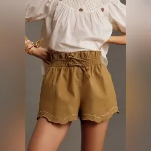 13. NEW ANTHROPOLOGIE Scallop-Hem Shorts in Moss MED