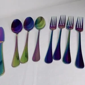 14 Pieces Byram Pattern Flatware Cambridge Rainbow Mirror Titanium Plated