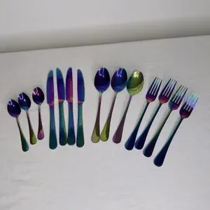 14 Pieces Byram Pattern Flatware Cambridge Rainbow Mirror Titanium Plated