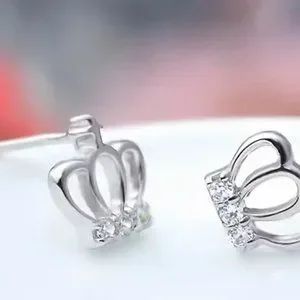 14k Gold Pretty Diamond Crown Earrings Sterling Silver