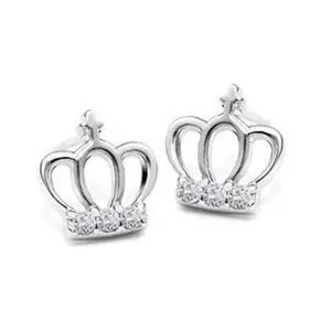 14k Gold Pretty Diamond Crown Earrings Sterling Silver