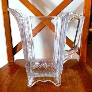 1880s Cassaday "Riverside Columns" Herringbone Antique Glass Footed Pitcher