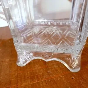 1880s Cassaday "Riverside Columns" Herringbone Antique Glass Footed Pitcher