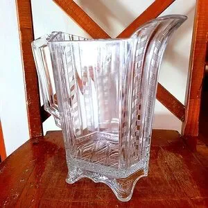 1880s Cassaday "Riverside Columns" Herringbone Antique Glass Footed Pitcher