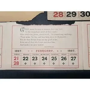 1897 1918 Calendar 10 Page Lot Antique Victorian Era Poems Whittier Shakespeare