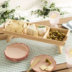 19" Foldable Wood Serving Tray Brown - Hearth & Ha Brown