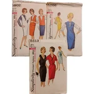 1963 & 64 Size 9 Simplicity Patterns Vintage 60s Retro Fashion Dresses