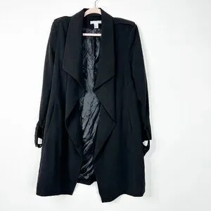 2/$30 H&M Waterfall Ruffle Trench Coat Black 10 #A0389 TRB2