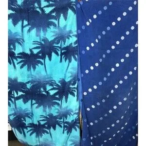2 beach pool towels 32 x 60 blue aqua palm trees dots