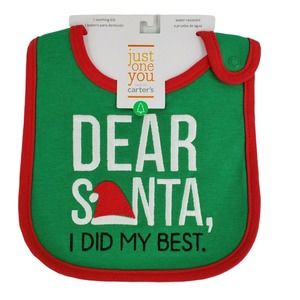 2 Carter's Christmas Bibs For Baby Santa Beard & Dear Santa I Did My Best Bib