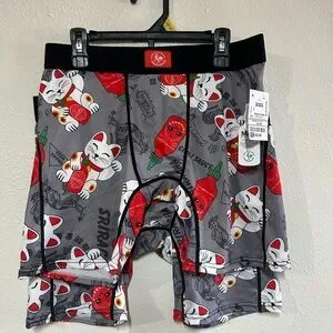 2 Gray Boxer Briefs with Lucky Cat and Hot Sauce Design Size M New With tags