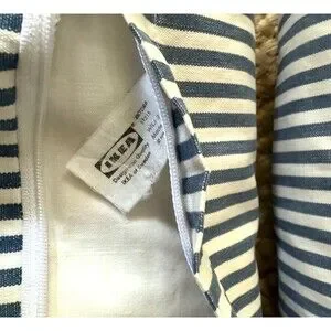2 IKEA Ektorp Cabana Stripe Bolster Roll Pillows Blue Cotton 6" X 14" Zipper